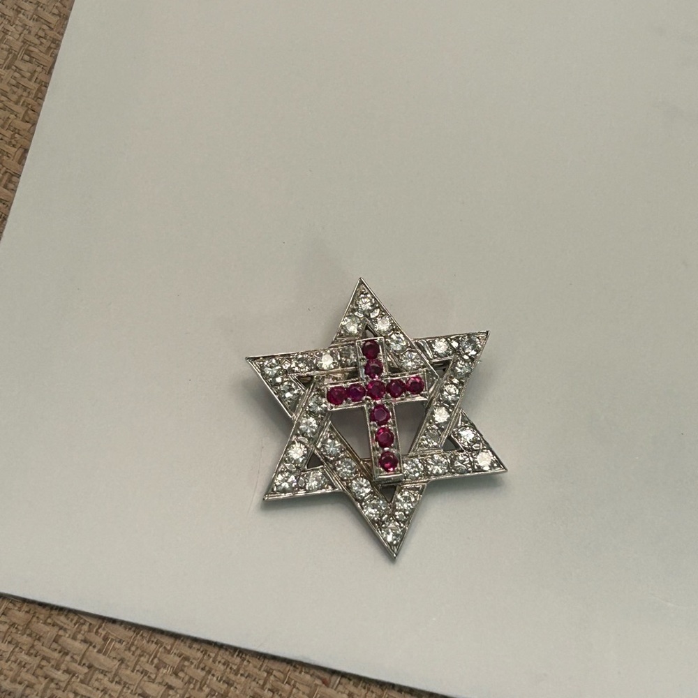 VINTAGE STAR OF DAVID CROSS NATURAL DIAMOND RUBY PENDANT